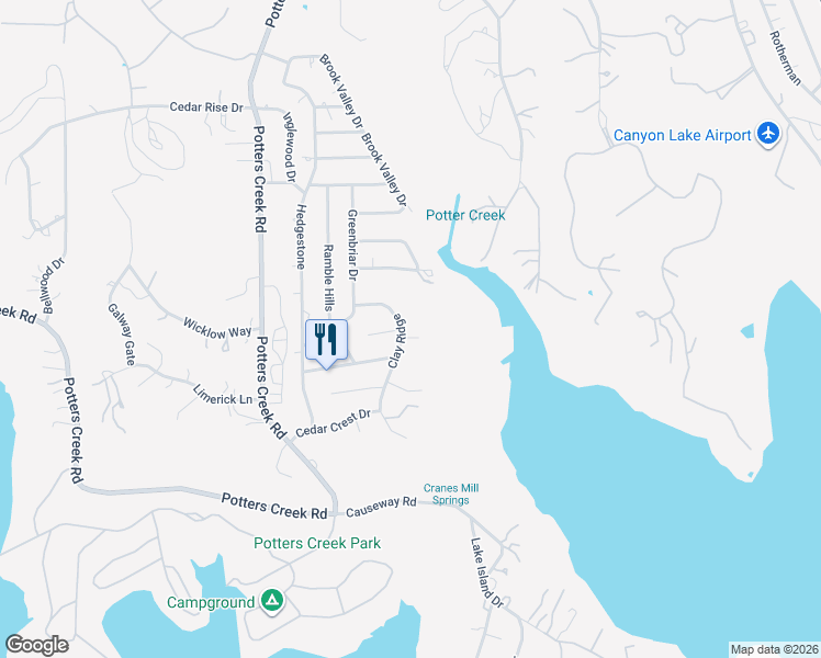 map of restaurants, bars, coffee shops, grocery stores, and more near 559 Clay Ridge in Canyon Lake