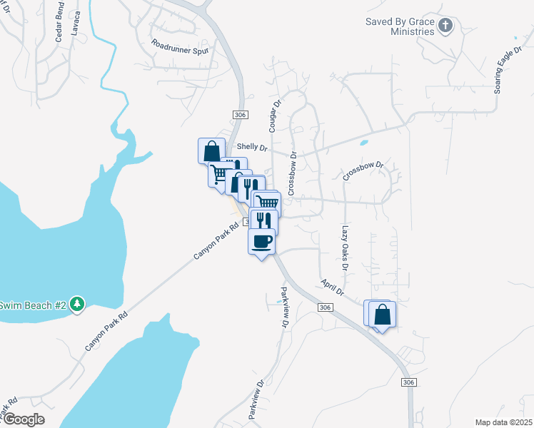 map of restaurants, bars, coffee shops, grocery stores, and more near 1226 Cougar Drive in Canyon Lake