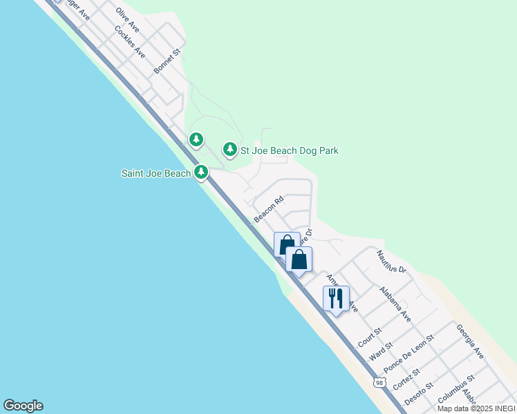 map of restaurants, bars, coffee shops, grocery stores, and more near 203 Beacon Road in Port Saint Joe