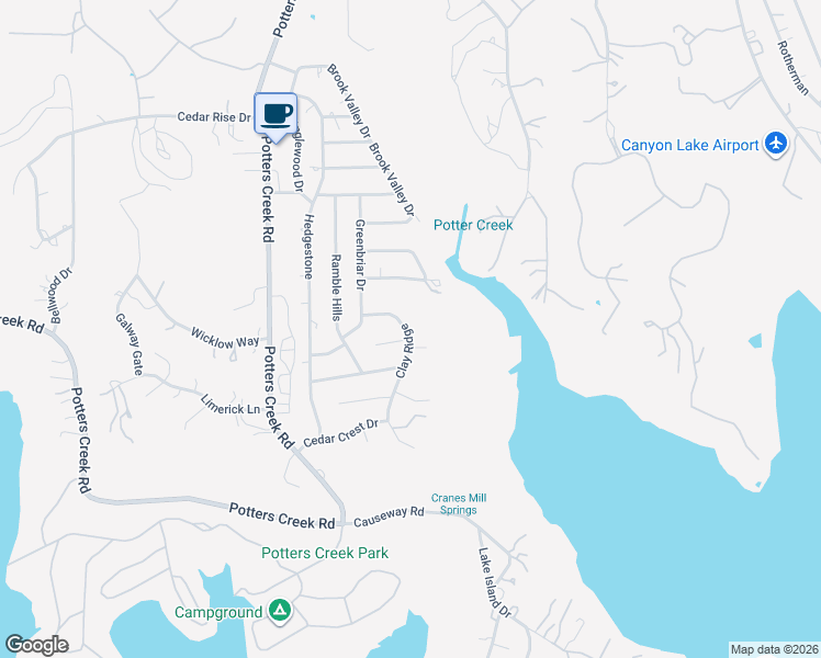map of restaurants, bars, coffee shops, grocery stores, and more near 559 Clay Ridge in Canyon Lake