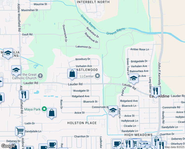 map of restaurants, bars, coffee shops, grocery stores, and more near 2806 Balmorhea Avenue in Houston