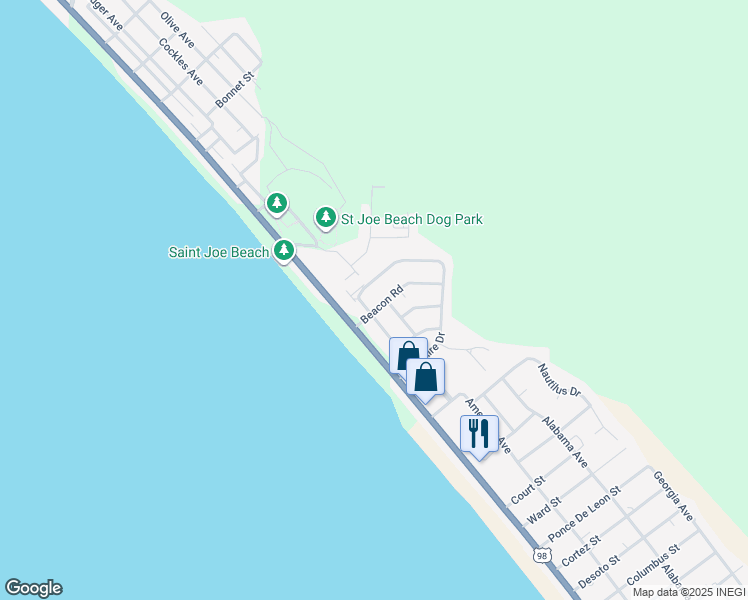 map of restaurants, bars, coffee shops, grocery stores, and more near 203 Beacon Road in Port Saint Joe