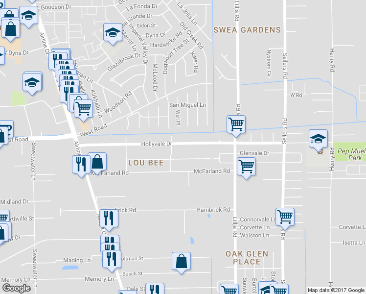 map of restaurants, bars, coffee shops, grocery stores, and more near 314 Hollyvale Drive in Houston