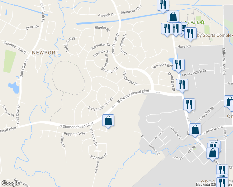 map of restaurants, bars, coffee shops, grocery stores, and more near 510 South Hyannis Port Street in Crosby