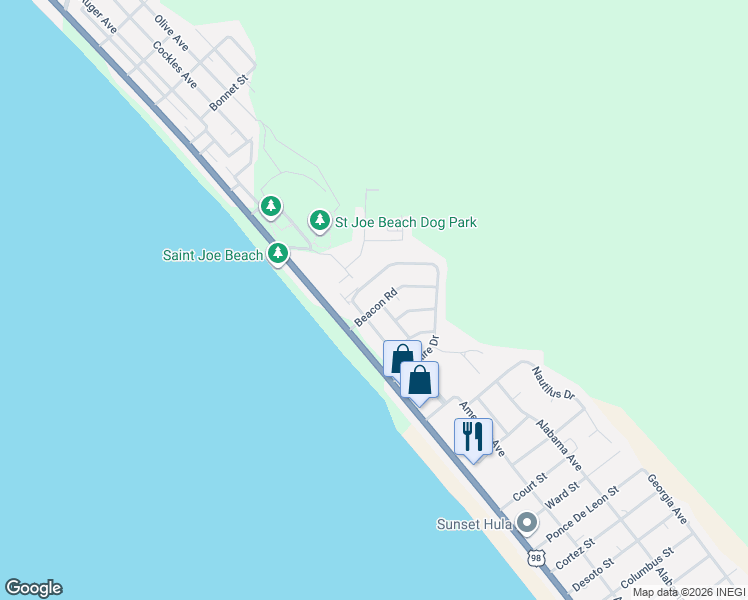 map of restaurants, bars, coffee shops, grocery stores, and more near 203 Beacon Road in Port Saint Joe