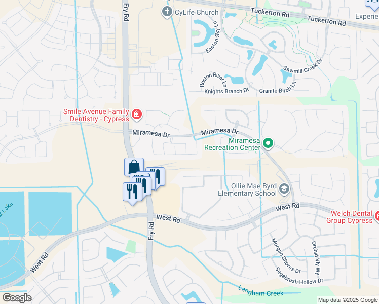 map of restaurants, bars, coffee shops, grocery stores, and more near 9411 Chase Hollow Lane in Cypress