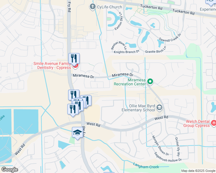 map of restaurants, bars, coffee shops, grocery stores, and more near 9411 Chase Hollow Lane in Cypress