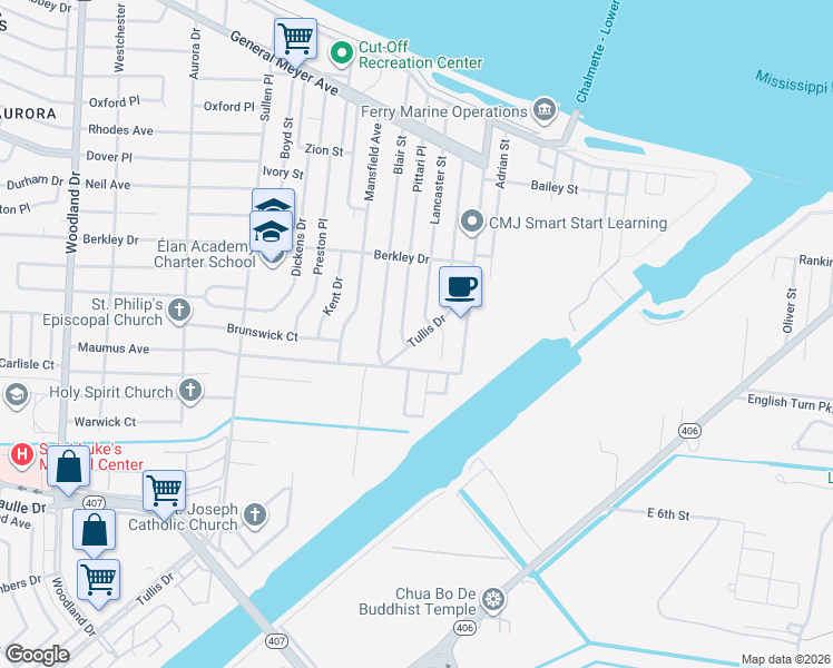 map of restaurants, bars, coffee shops, grocery stores, and more near 3611 Tasha Place in New Orleans