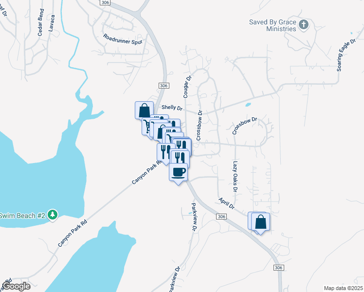 map of restaurants, bars, coffee shops, grocery stores, and more near 1226 Cougar Drive in Canyon Lake
