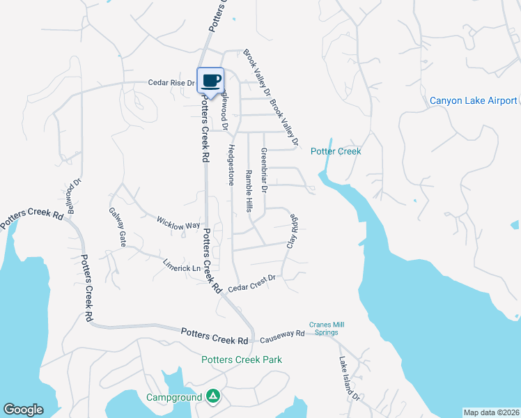 map of restaurants, bars, coffee shops, grocery stores, and more near 426 Clay Ridge in Canyon Lake