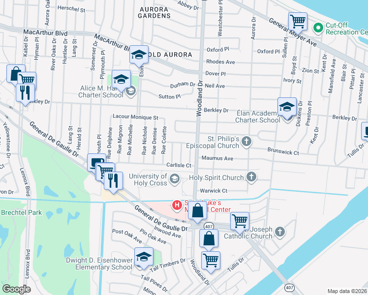 map of restaurants, bars, coffee shops, grocery stores, and more near 3700 Rue Andree in New Orleans