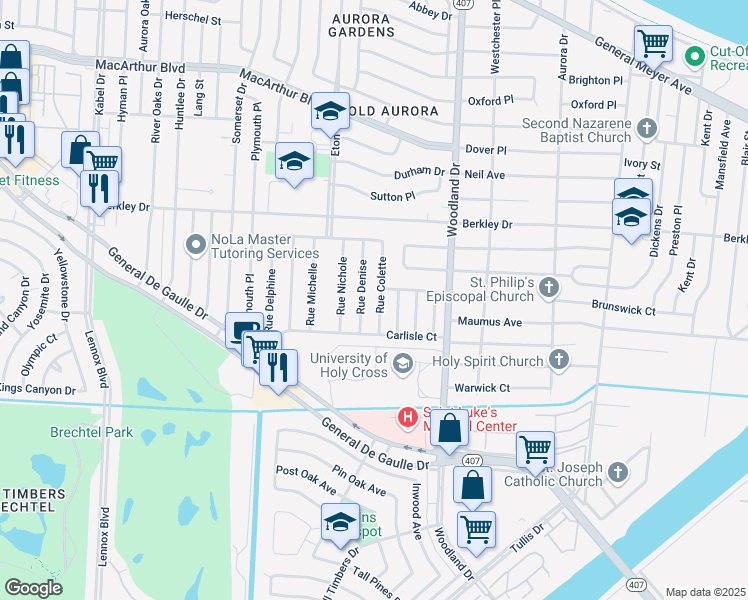 map of restaurants, bars, coffee shops, grocery stores, and more near 3701 Rue Nadine in New Orleans