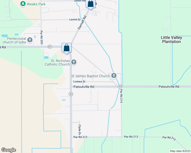 map of restaurants, bars, coffee shops, grocery stores, and more near 6219 Lumea Street in New Iberia