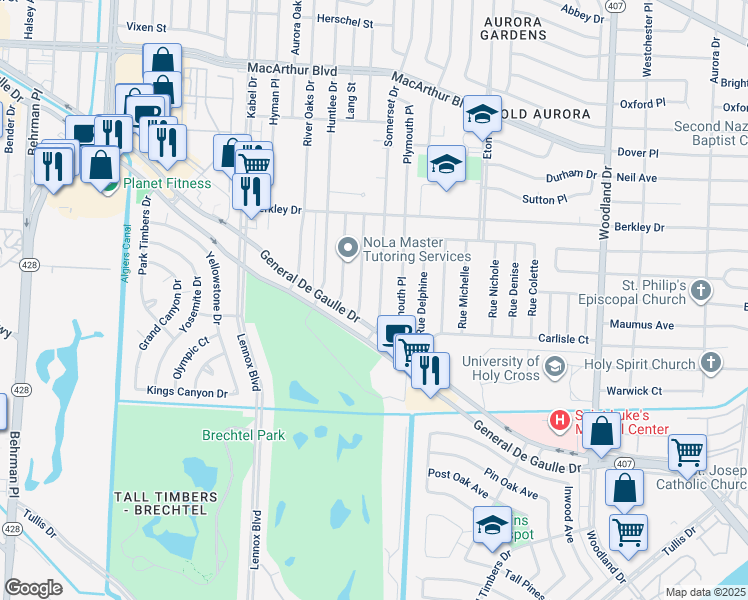 map of restaurants, bars, coffee shops, grocery stores, and more near 3782 Herald Street in New Orleans