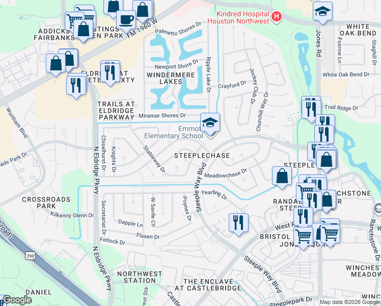 map of restaurants, bars, coffee shops, grocery stores, and more near in Harris County