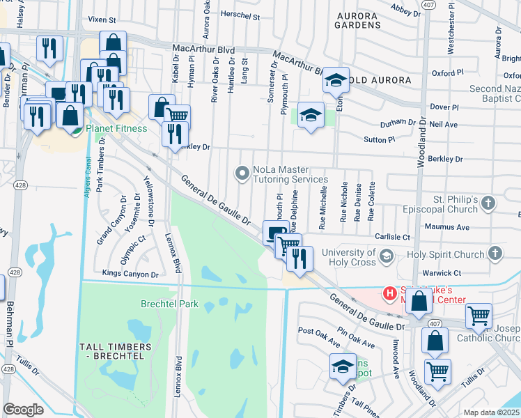 map of restaurants, bars, coffee shops, grocery stores, and more near 3782 Herald Street in New Orleans