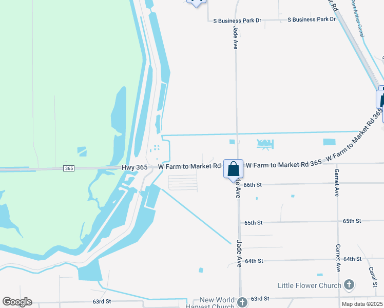 map of restaurants, bars, coffee shops, grocery stores, and more near 2901 Farm to Market Road 365 in Port Arthur