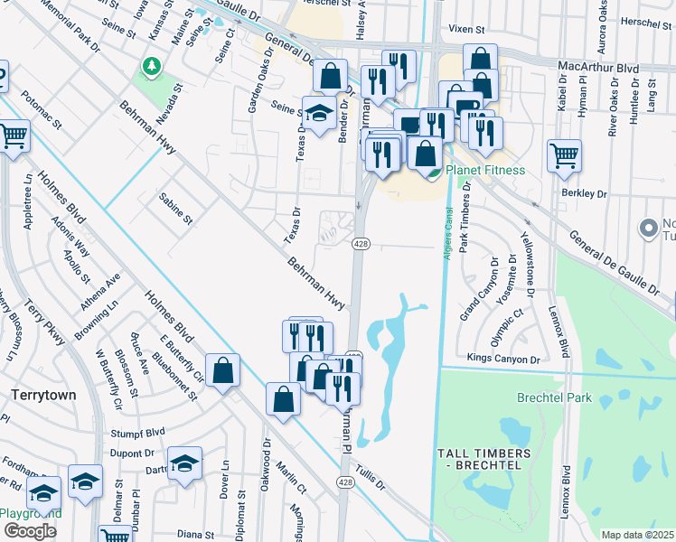 map of restaurants, bars, coffee shops, grocery stores, and more near 4021 Behrman Place in New Orleans