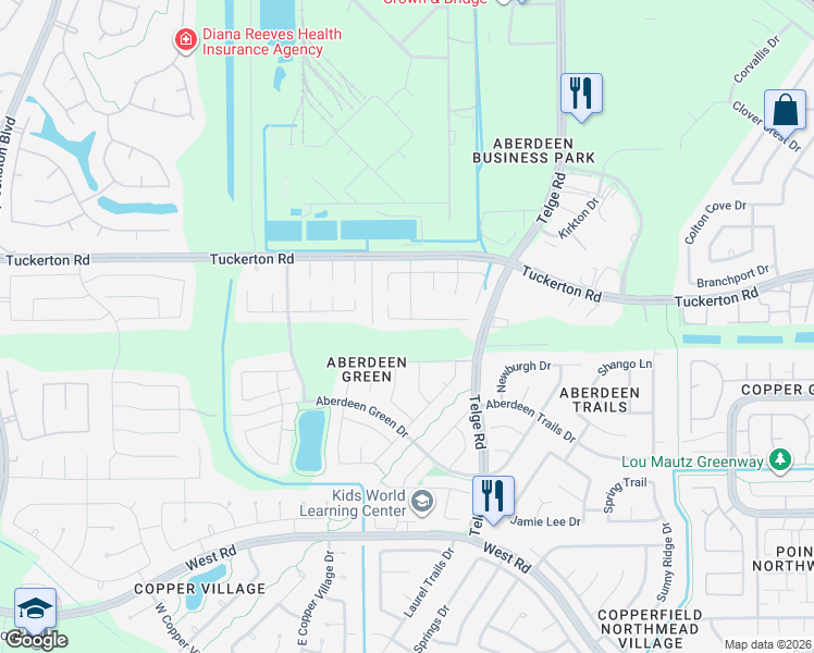 map of restaurants, bars, coffee shops, grocery stores, and more near 9211 Parkmore Drive in Houston