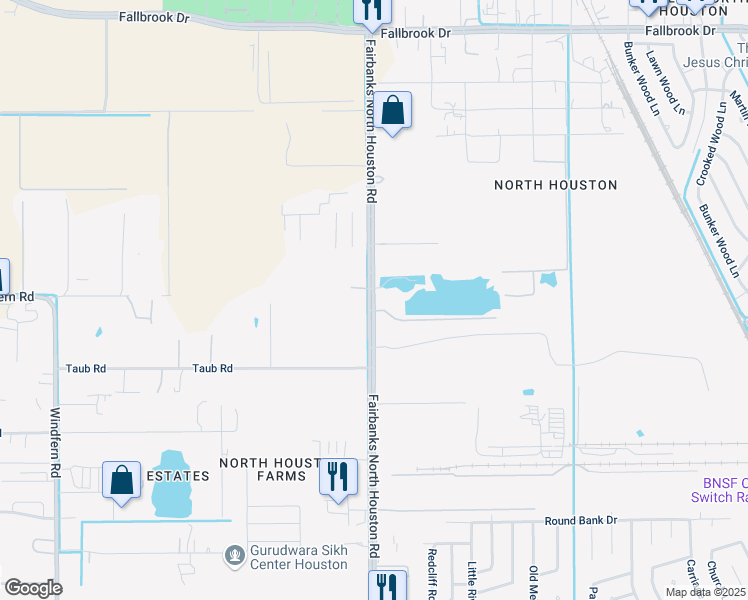 map of restaurants, bars, coffee shops, grocery stores, and more near 9346 Fairbanks North Houston Road in Houston