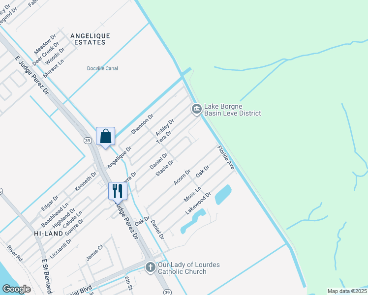 map of restaurants, bars, coffee shops, grocery stores, and more near 3308 Daniel Drive in Violet