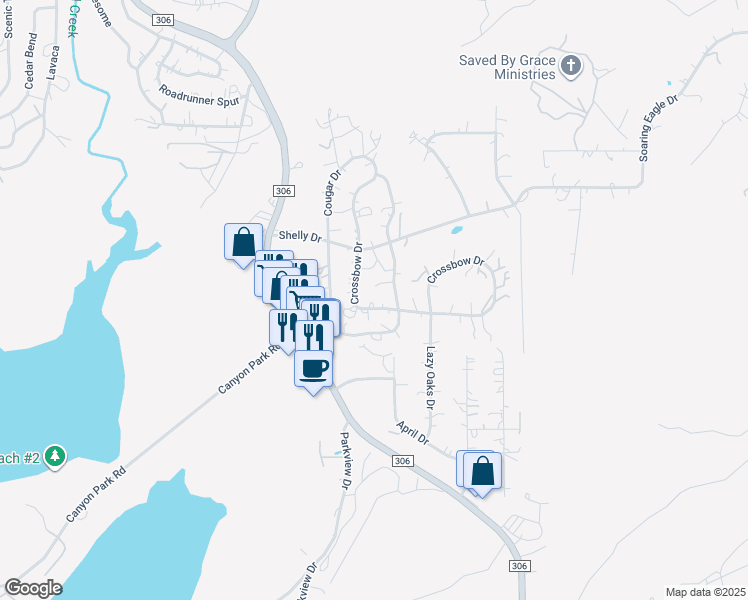 map of restaurants, bars, coffee shops, grocery stores, and more near 1217 Cross Bow Drive in Canyon Lake