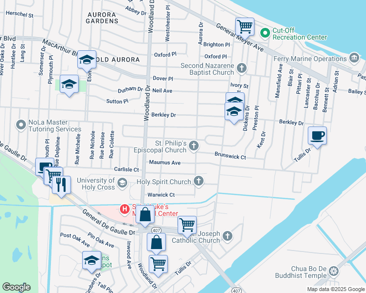 map of restaurants, bars, coffee shops, grocery stores, and more near 212 Fairfax Place in New Orleans
