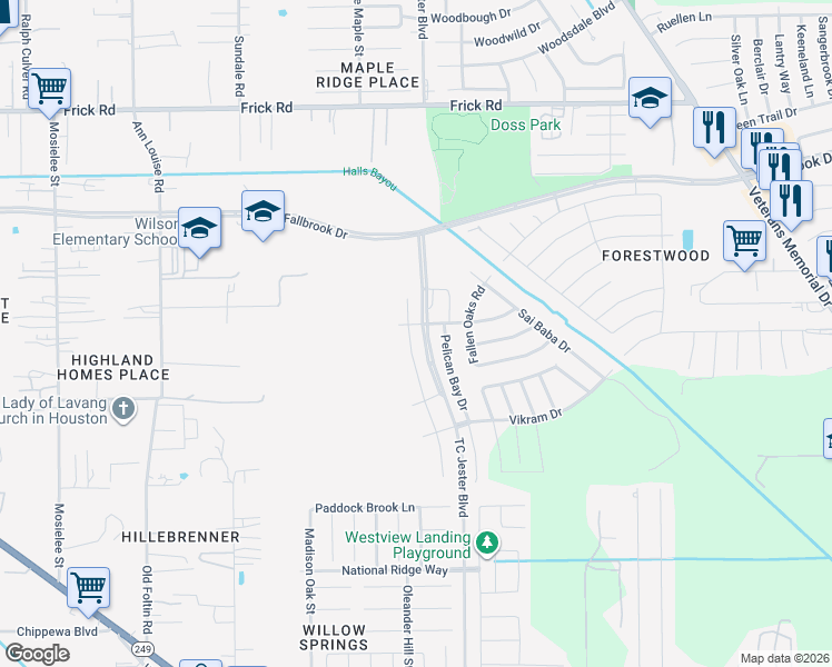map of restaurants, bars, coffee shops, grocery stores, and more near 12826 Landon Light Lane in Houston