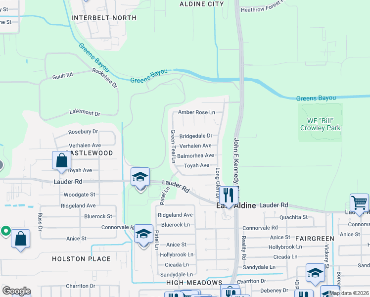map of restaurants, bars, coffee shops, grocery stores, and more near 3803 Verhalen Avenue in Houston
