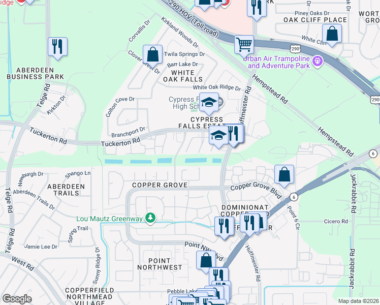 map of restaurants, bars, coffee shops, grocery stores, and more near 9514 Cat Tail Spring Court in Houston