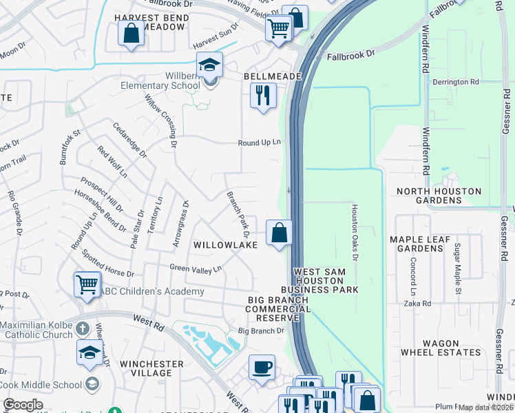 map of restaurants, bars, coffee shops, grocery stores, and more near 9522 Hanging Moss Trail in Houston