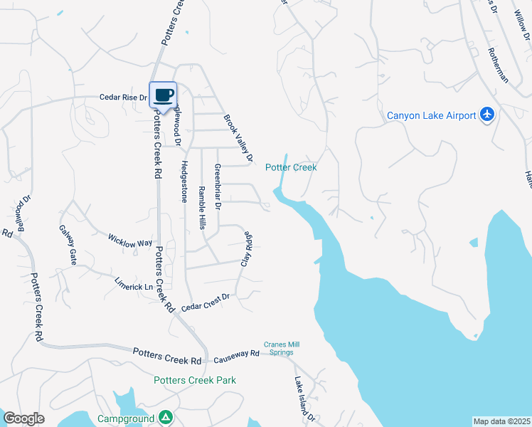 map of restaurants, bars, coffee shops, grocery stores, and more near 1443 Clearcreek Drive in Canyon Lake