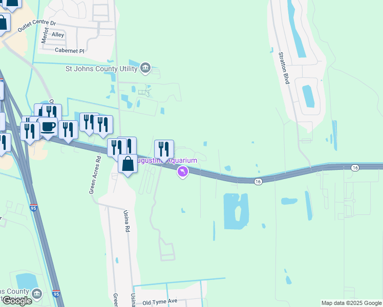 map of restaurants, bars, coffee shops, grocery stores, and more near 2020 Florida 16 in St. Augustine