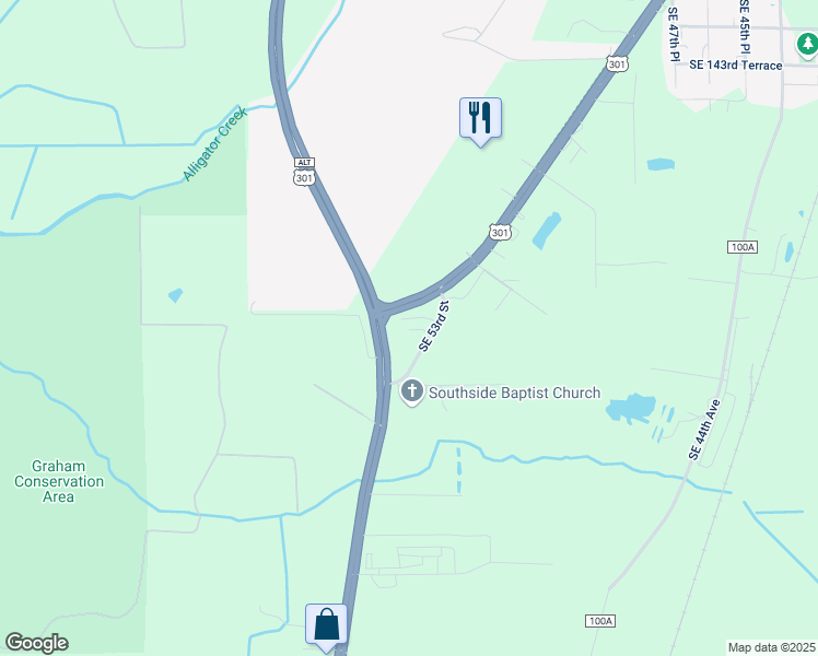 map of restaurants, bars, coffee shops, grocery stores, and more near 5838 Southwest 144th Street in Starke