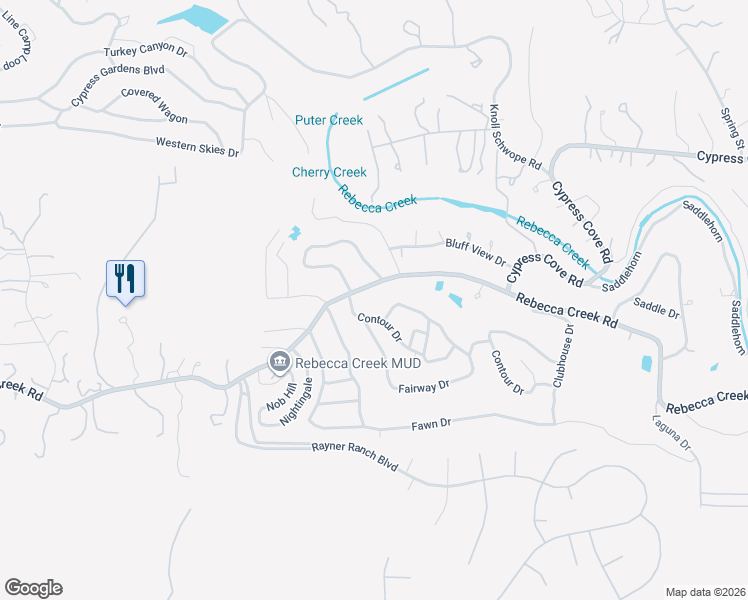 map of restaurants, bars, coffee shops, grocery stores, and more near 111 Windy Hill Drive in Spring Branch