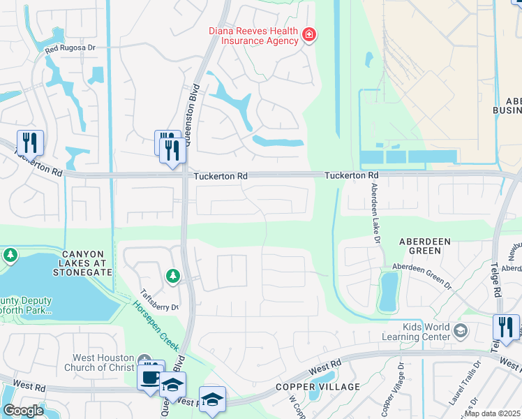 map of restaurants, bars, coffee shops, grocery stores, and more near 16710 Mammoth Springs Drive in Houston