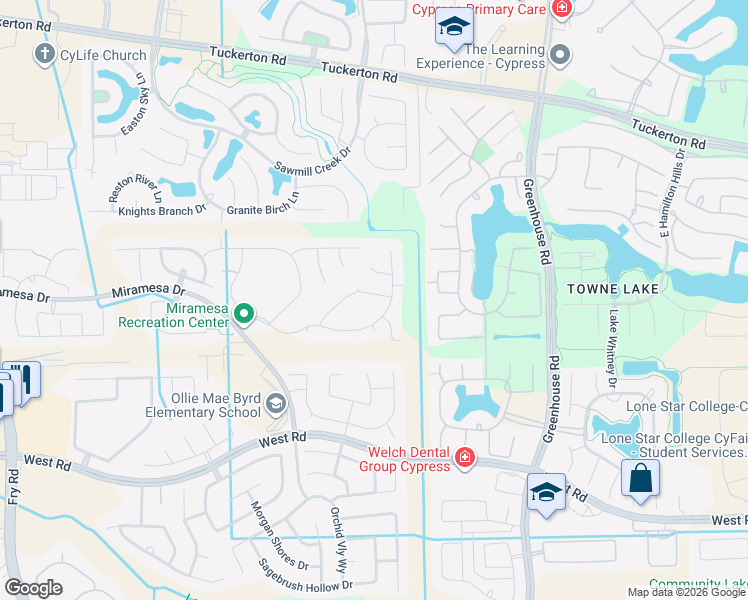 map of restaurants, bars, coffee shops, grocery stores, and more near 19819 Rojo Rock Lane in Cypress