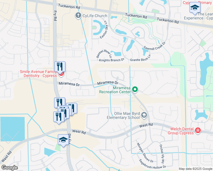 map of restaurants, bars, coffee shops, grocery stores, and more near 9431 Taylor Cliff Lane in Harris County
