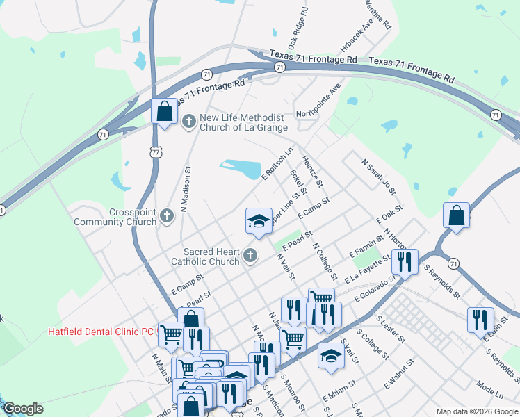 map of restaurants, bars, coffee shops, grocery stores, and more near 155 Steven Court in La Grange