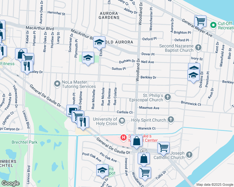 map of restaurants, bars, coffee shops, grocery stores, and more near 3552 Rue Colette in New Orleans