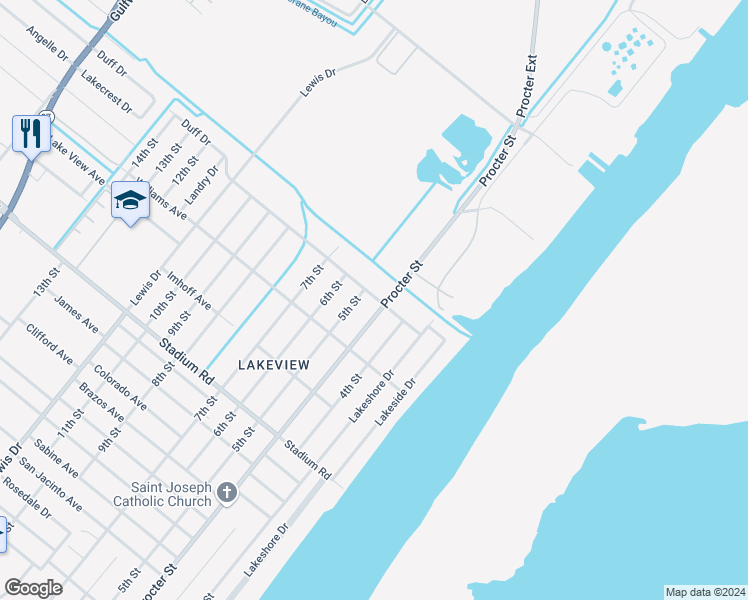 map of restaurants, bars, coffee shops, grocery stores, and more near 415 Duff Drive in Port Arthur