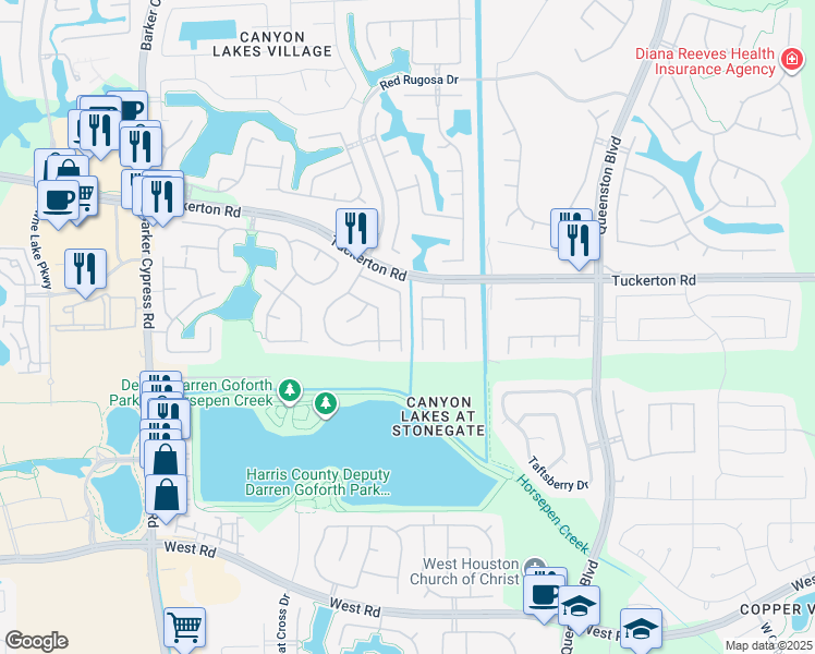 map of restaurants, bars, coffee shops, grocery stores, and more near 9710 Beckwood Post Drive in Houston