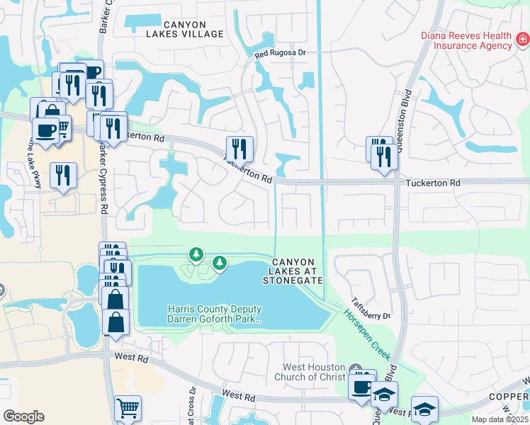 map of restaurants, bars, coffee shops, grocery stores, and more near 9710 Beckwood Post Drive in Houston