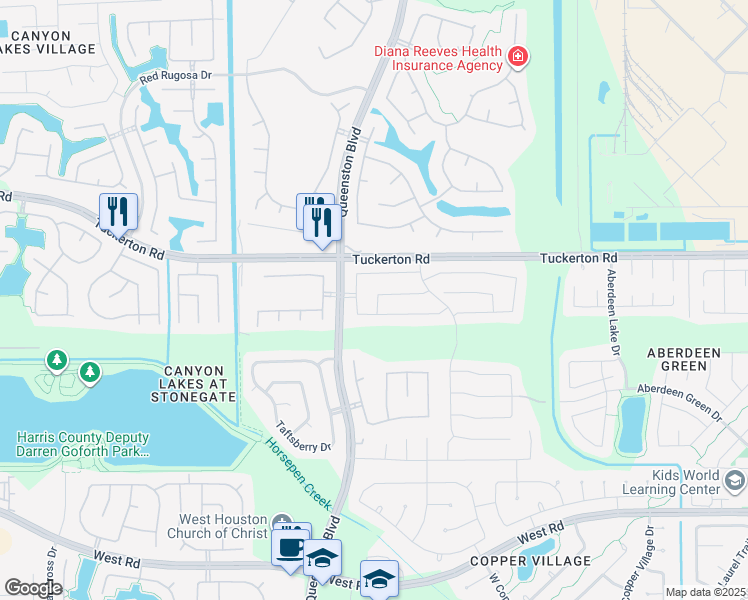 map of restaurants, bars, coffee shops, grocery stores, and more near 9623 Gorman Brook Dr in Houston