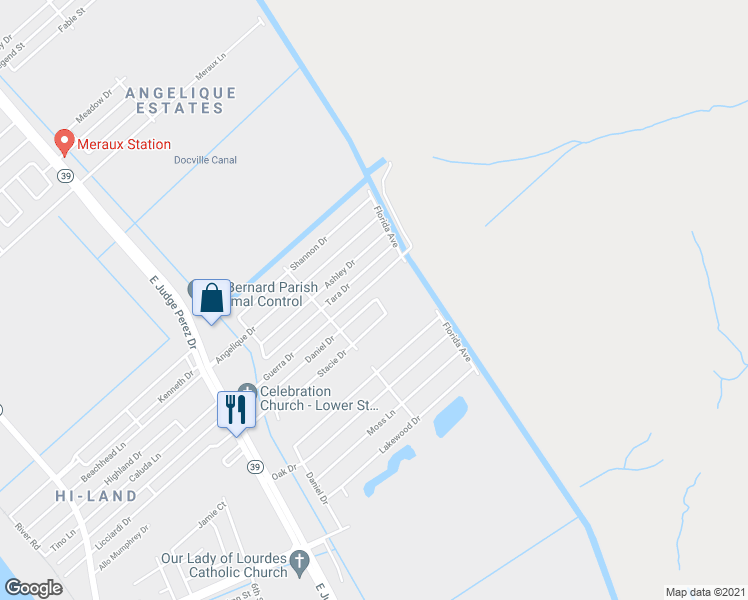 map of restaurants, bars, coffee shops, grocery stores, and more near 3308 Daniel Drive in Violet