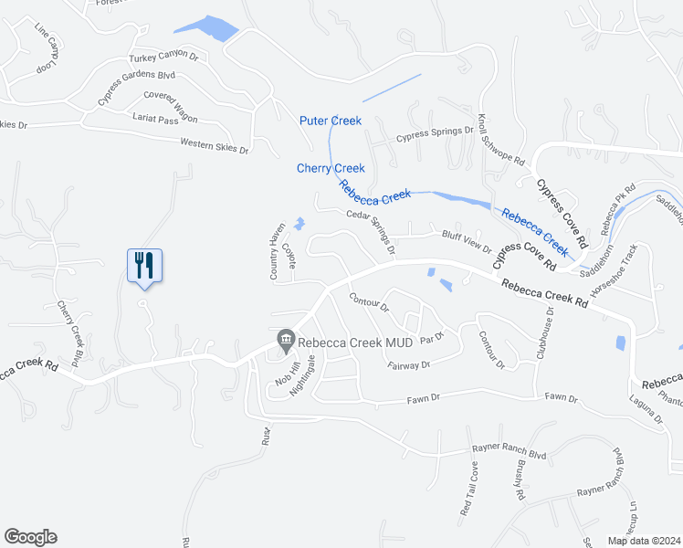 map of restaurants, bars, coffee shops, grocery stores, and more near 111 Windy Hill Drive in Spring Branch