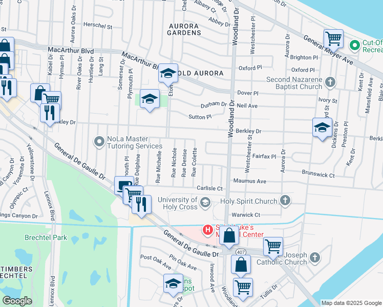 map of restaurants, bars, coffee shops, grocery stores, and more near 3552 Rue Colette in New Orleans