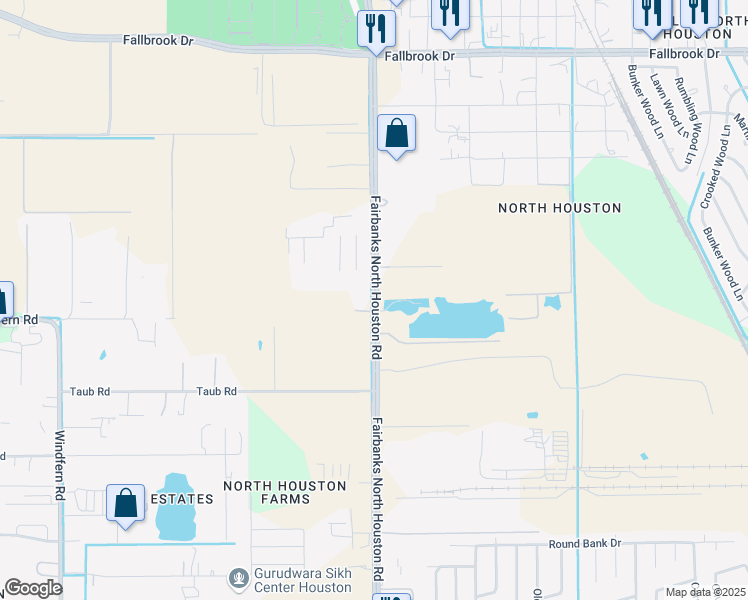 map of restaurants, bars, coffee shops, grocery stores, and more near 9346 Fairbanks North Houston Road in Houston