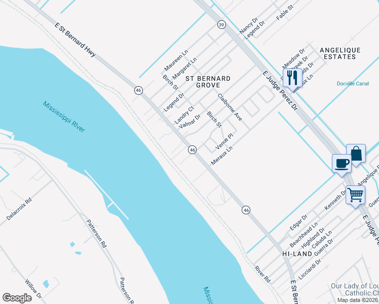 map of restaurants, bars, coffee shops, grocery stores, and more near 1915 Tusa Drive in Violet