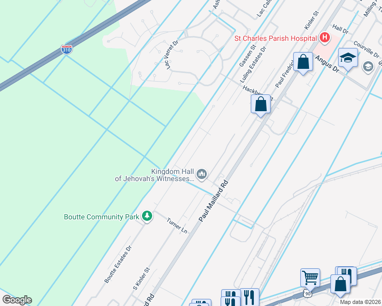 map of restaurants, bars, coffee shops, grocery stores, and more near 324 Allie Lane in Luling